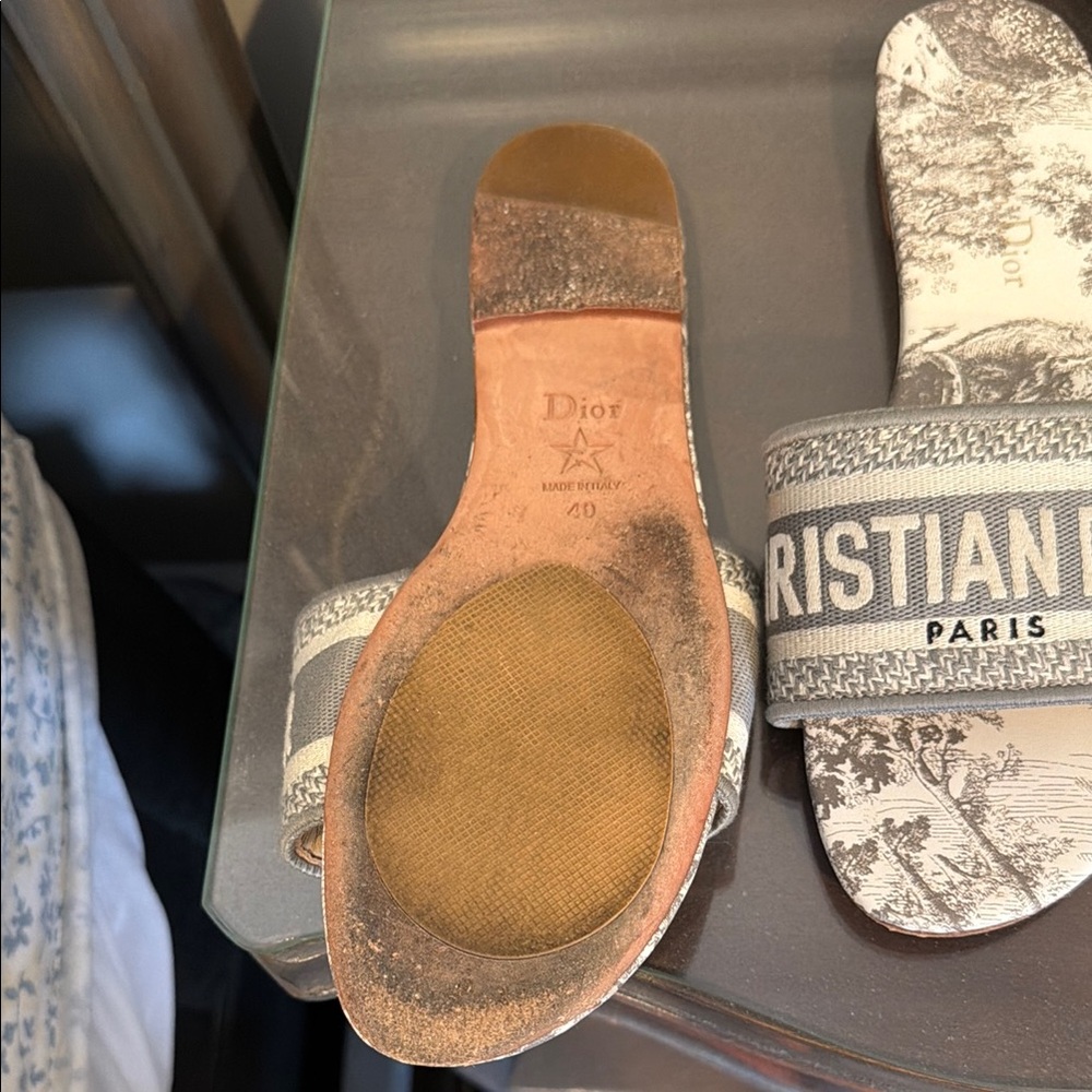 Dior Gray and White Christian Dior Paris Slide Sandals - Picture 2 of 7